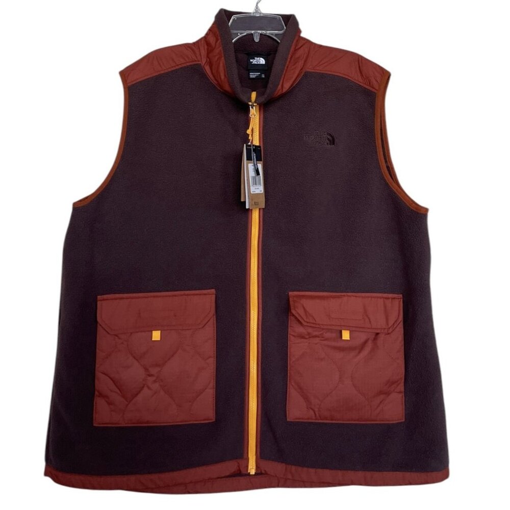 The North Face Mens Size XXL‎ 2XL Royal Arch Vest Full Zip 2-Pocket Brown Orange
